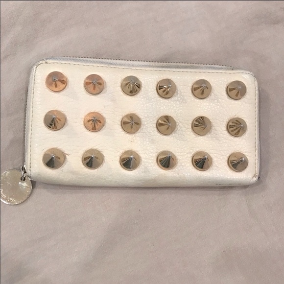 Deux Lux Handbags - DEUX LUX Cream & Gold Spike Studs Wallet Clutch